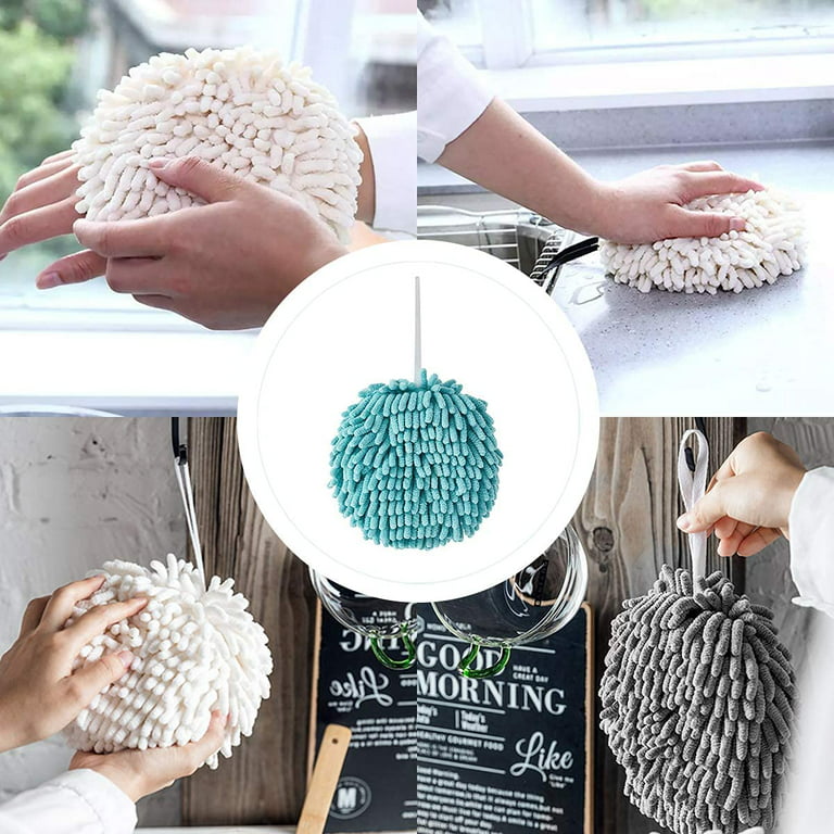 Abcty Soft Absorbent Chenille Hand Towels Ball(6.7'),Quick Dry Hand Bath  Towel, Bathroom Hand Towels with Loop,Wash/Dry,Hanging Kitchen Hand Towels