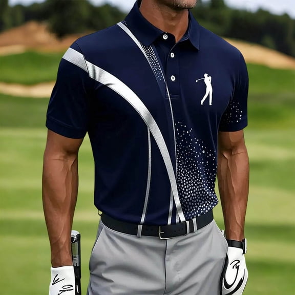 Fnnxeal Mens Polo Shirts Casual Short Sleeve Golf Summer Graphic Collared Polo Navy Shirts for Men Size 2XL