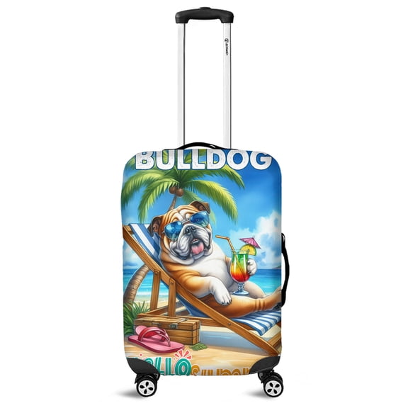 Bulldog Hello Summer Beach Theme with Sunglasses and Tropical Cocktail Travel Luggage Cover Dog Lover Gifts Idea Suitcase Dust Protective Decor - 00009