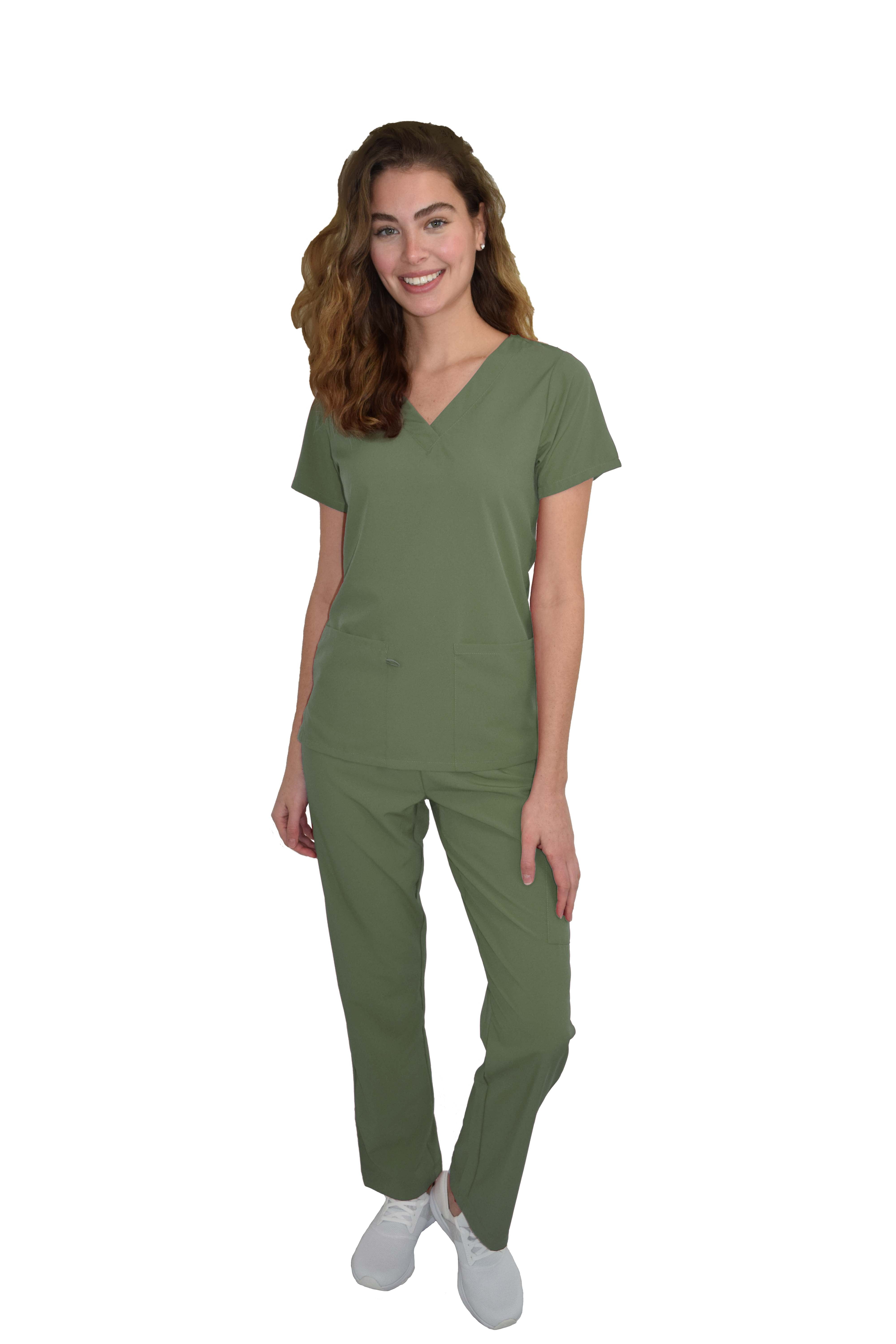 Womens Medical Nursing Scrub Set GT 4FLEX Vneck Top and PantOliveX