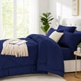 thumbnail image 5 of Flymme Dark Blue Comforter Set with Sheet,7 Pieces Bed in a Bag Queen Size Bed Set Soft Microfiber Complete Bedding Sets for All Season, 5 of 9