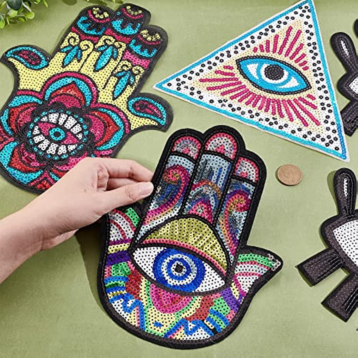 Buy Cute Hand Eye Sequin Patches Embroidery Applique Sew On or