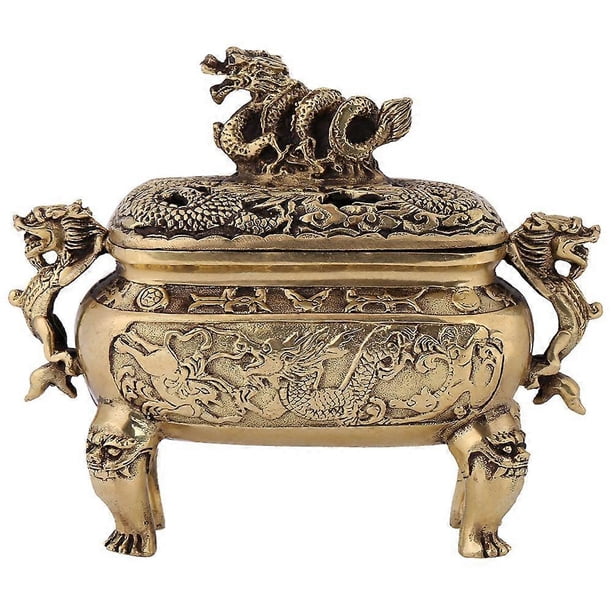 1PC Antique Bronze Copper Chinese Dragon Incense Burner Holder Home Decoration