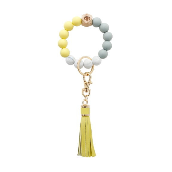 Wxqbjtam Portable Silicone Bead Keyring Bracelet Wristlet with Tassel Keychain for Women, C