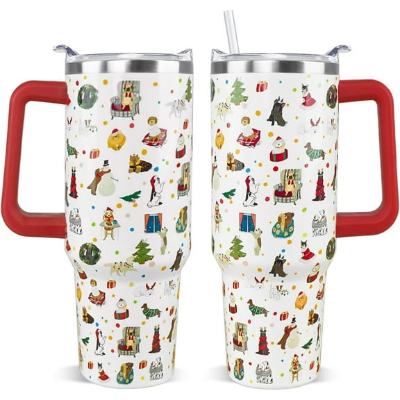 Christmas Tumbler 40 oz Boston Terrier Corgi Xmas Dog Tumbler Winter Leak Proof Cup Insulated Water Bottle Coffee Travel Mugs Merry Christmas Decor Holiday Gifts (1PCS)