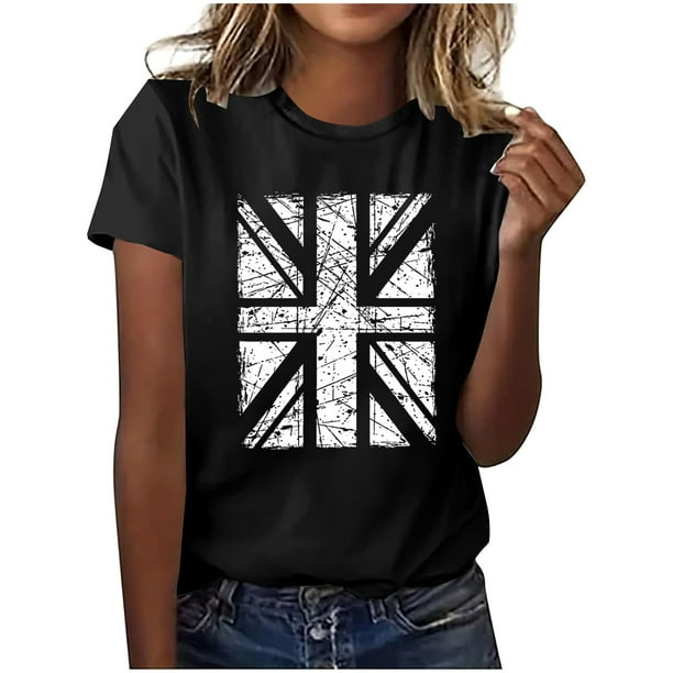 Camisetas de Verano de Manga Corta de las Mujeres Nuevo Suéter de Cuello de Tripulación, Top de Fiesta Impreso Casual para la Primavera