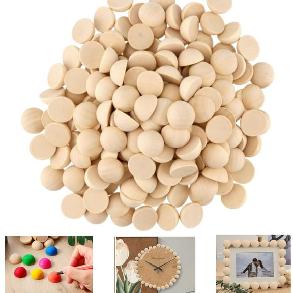 100 Pcs Natural Small Wooden Beads 12mm, Unfinished Split Wood Balls, Half Wooden Balls for Paint DIY Projects and Craft