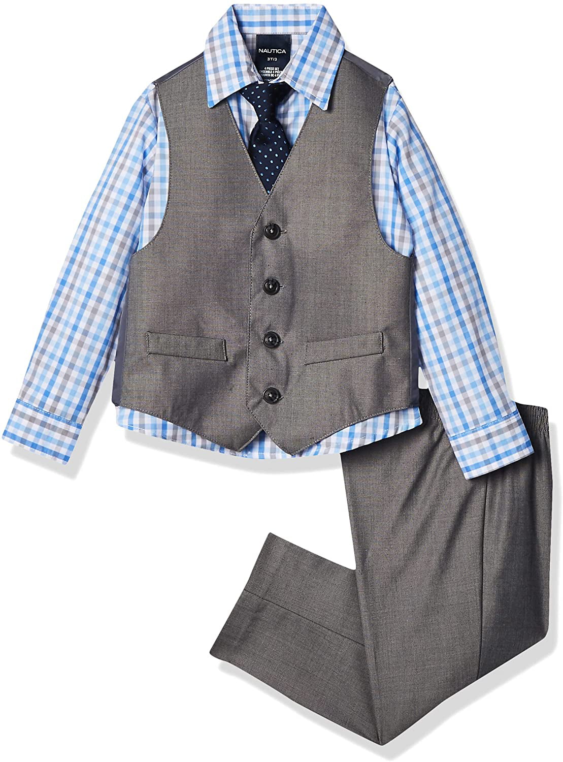 Nautica Boys' 4-Piece Vest Set with Dress Shirt Vest and Pants Bow Tie