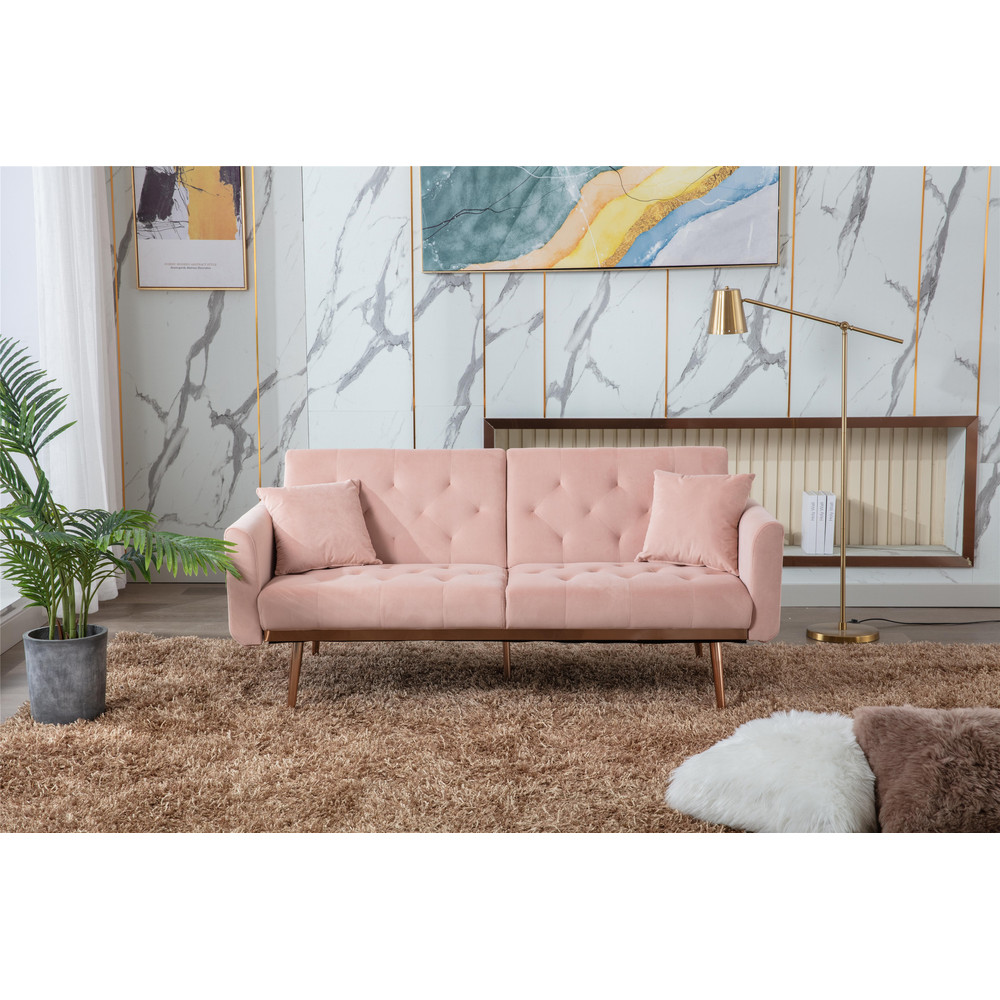 63"Accent Sofa, Mid Century Modern Velvet Fabric Couch， Convertible ...