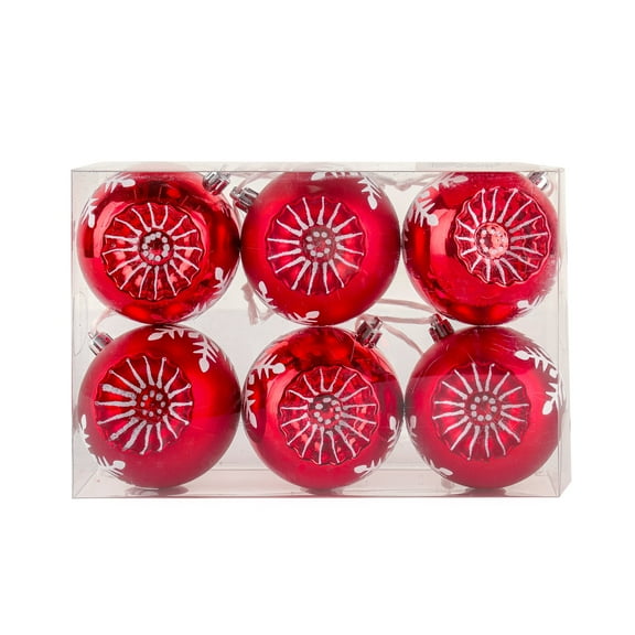 National Tree Company Christmas Ornaments, Red, White Snowflake, Shatterproof, Set of 6