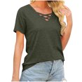 thumbnail image 3 of USSUMA T-Shirts for Women Trendy Solid Color Cute Petal Sleeve Loose Womens Blouses and Tops Dressy Casual Summer V Neck Short Sleeve Tshirts Shirts Tunic for women, 3 of 9