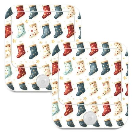 

Christmas Socks LED Motion Sensor Night Light Plug into Wall 2 Pack Auto Dusk to Dawn Adjustable