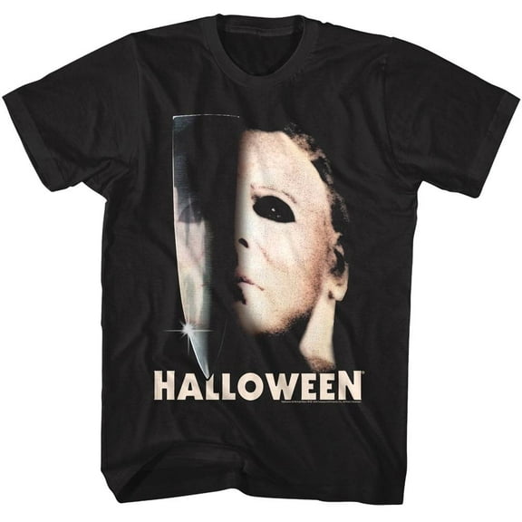Halloween Mask Knife Reflection Men's T Shirt (Black, AdultS)