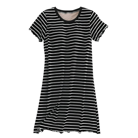 Cotton Nightgowns for Women with Built in Bra Stripe Short Sleeve Ruffle Pajama Dress Soft Lightweight Sleepwear
