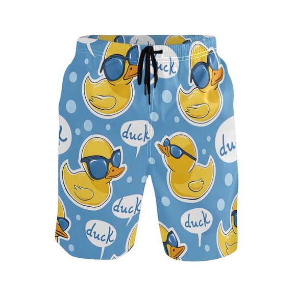 Yellow Duck Pattern Mens Swim Trunks Quick Dry Board Shorts Breathable Fit Beach Shorts Swimwear