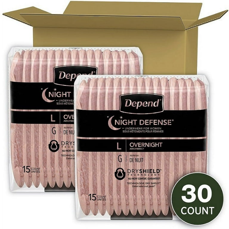 Depend Night Defense Incontinence Underwear for Women, Overnight, Large,  Light Pink, 30 count 