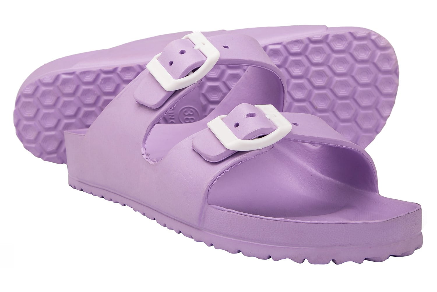 Brown Oak Women's Comfort Slides Double Buckle Adjustable EVA Flat Sandals  - Walmart.com