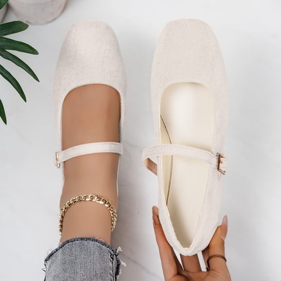 EliteGoogv Womens Ballet Flats Square Toe Slip On Casual Shoes For Women Comfortable Lightweight Flats Footwear Beige US:5.5