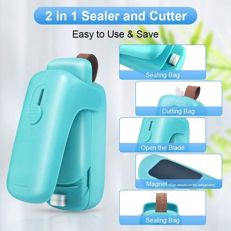 Mini Bag Sealer,2 in 1 Bag Sealer Heat Seal & Cut Portable, Portable Chip Bag Sealer with Hook,Convenient Plastic Sealer for Plastic Bag Food Snack