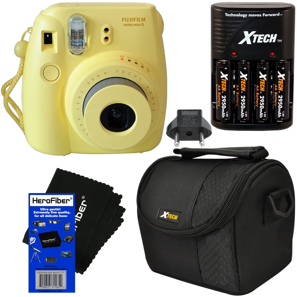Fujifilm Instax Mini 8 Instant Film Camera (Yellow) + 4 AA