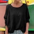 thumbnail image 2 of Busydd Womens Tops Trendy Solid Color Round Neck Summer Tops Casual Loose Long Sleeve Going Out Tops for Women 2XL, 2 of 6