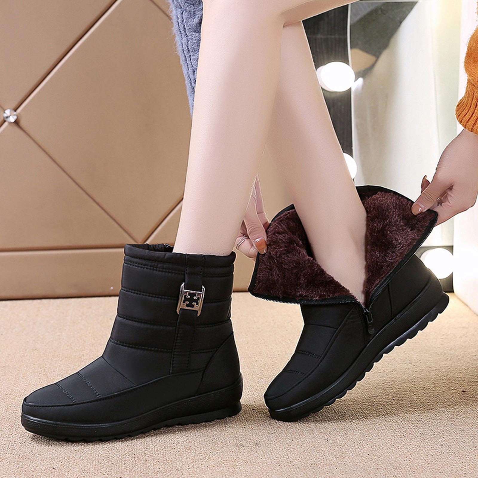 Pisexur Black Friday Deals 2022 Egnmcr Womens Snow Boots Winter Warm Ankle Booties Waterproof Slip On Outdoor Fur Lined Comfortable Shoes For Women B