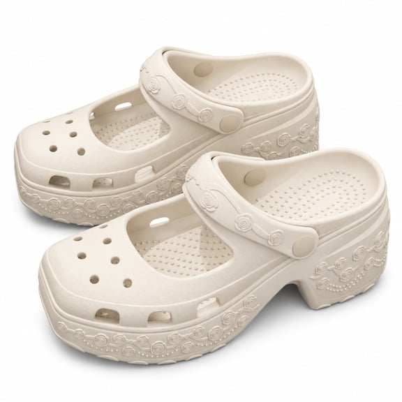 Women's Floral Embossed Platform Clogs, EVA Closed-Toe Shoes with Pivoting Heel Strap