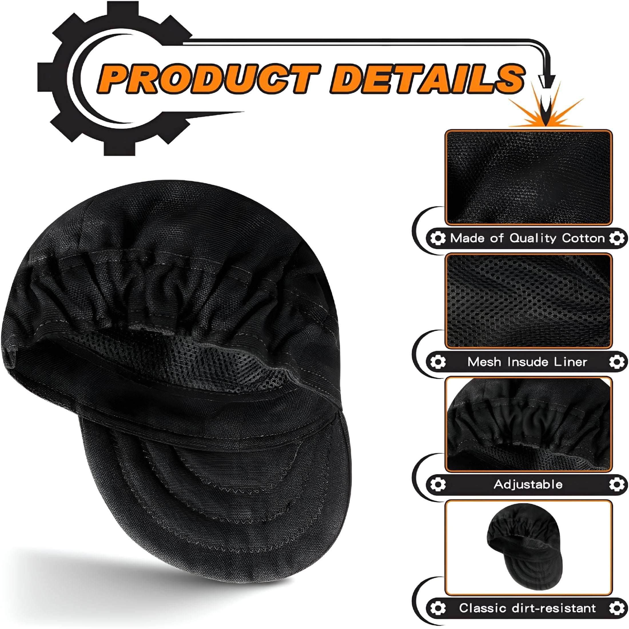 GJX 2026 New 3 Pcs Welding Caps Welding Hats for Men Flame Resistant Cotton Welders Caps Mesh Inside Liner Welding Helmet Beanie Elastic Low Crown Hat for Electrician Gas Station (Solid Color Style)