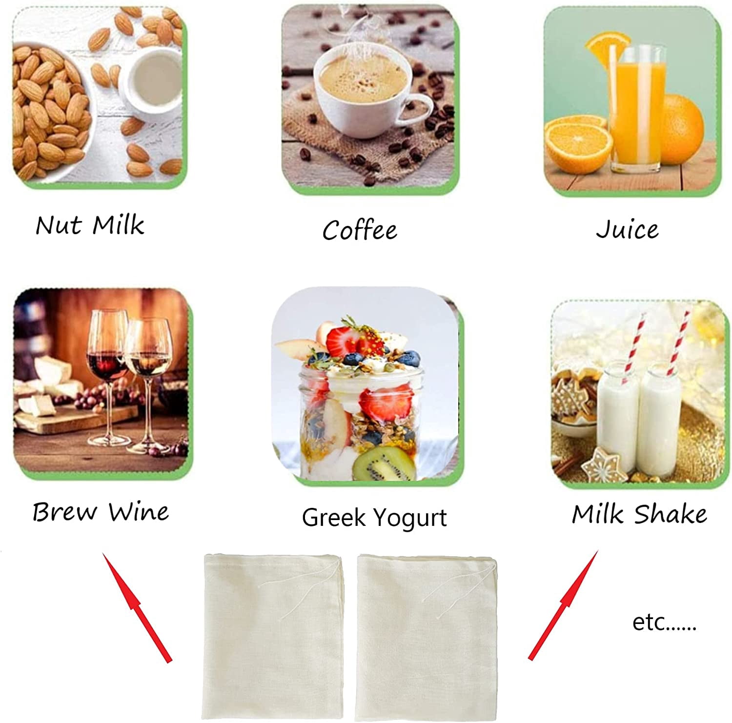 3Pcs/Set Cheesecloth Bags for Straining, Reusable Cold Brew Coffee Cheese Cloths Strainer, Nut Milk Tea Juice Bag, Cotton Fine Mesh Filter Bags