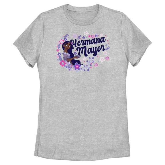 Women's Encanto Isabela Hermana Mayor with Flower Graphic Tee Athletic Heather Small