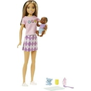 Barbie Skipper Babysitters Inc Doll in Argyle Skirt with 2-Tone Hair, Baby Doll & 5 Themed Pieces