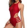thumbnail image 1 of Maillot de Bain pour Femmes Mode Décontractée Couleur Unie Taille Fine Filet Creux Bikinis Ensembles Rouge m, 1 of 8
