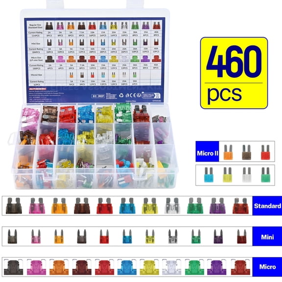 OEMASSIVE 460Pcs Car Fuses Assorted Set Van Bike Mini Standard Micro Blade Truck 2-40A Box, suitable for cars ,RV, truck, boats,motorcycles