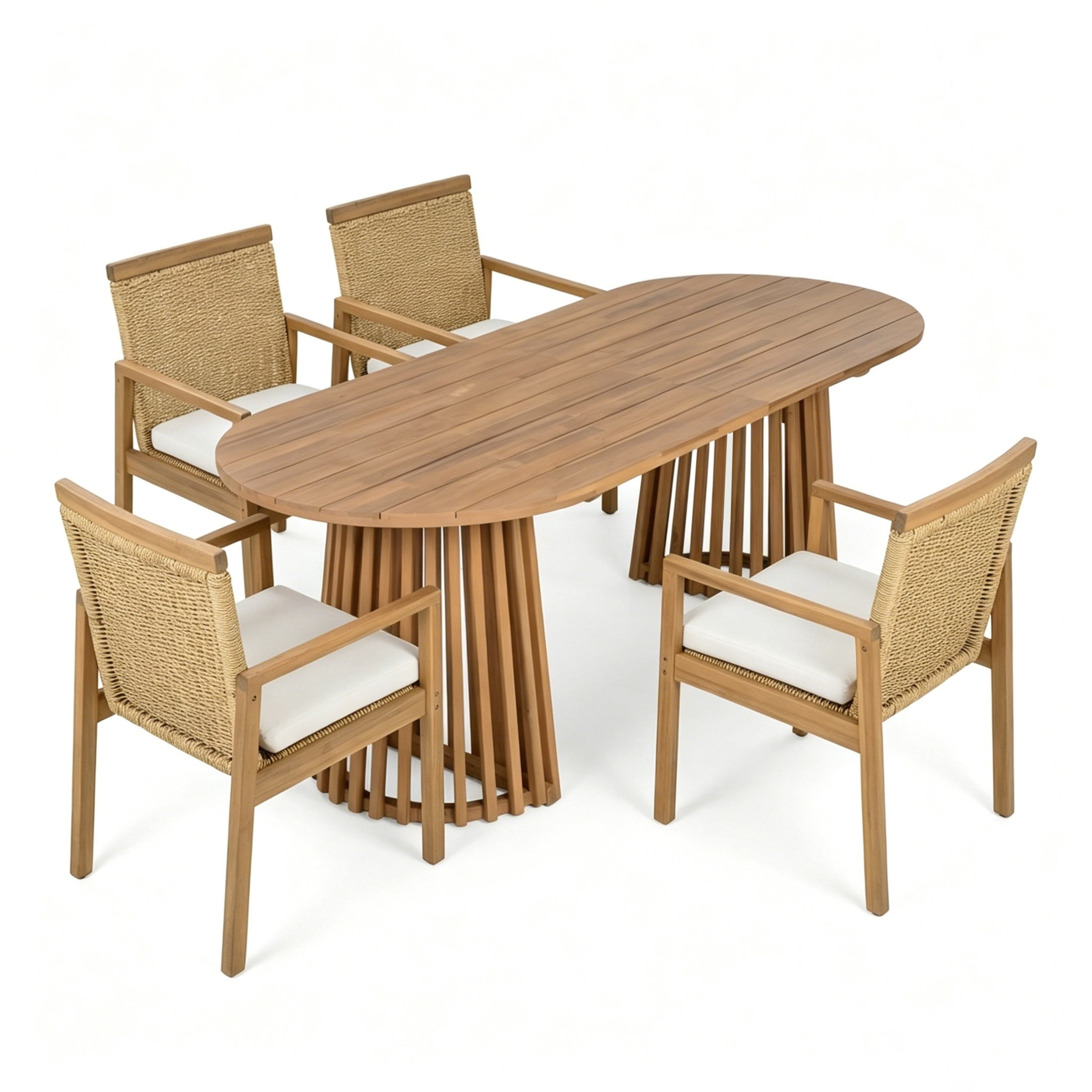 Christopher Knight Home 5-Piece Coastal Outdoor Wood Dining Set, Brown Oval Table and Light Teak Wicker Chairs