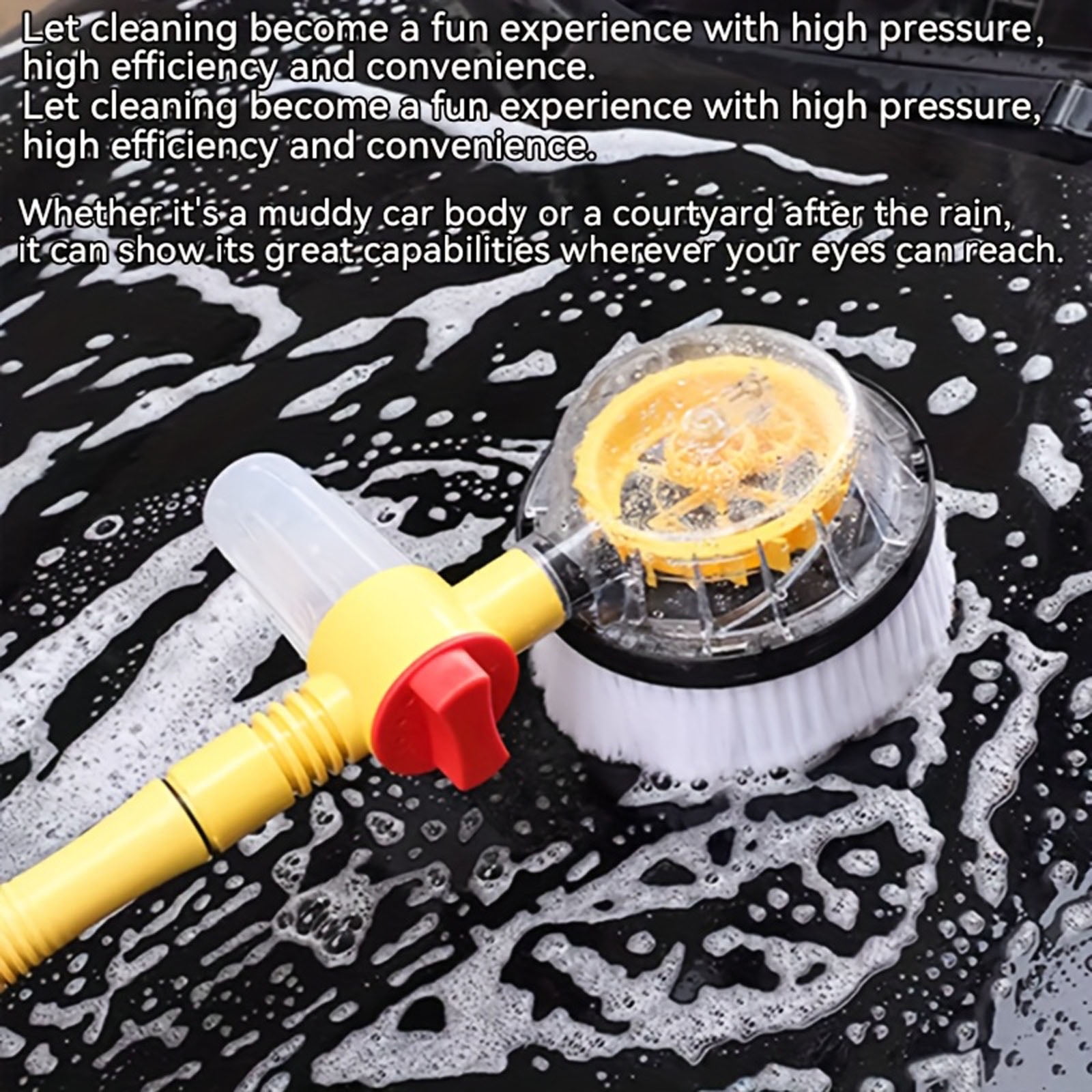 Auto Rotate Car Wash Brush with Soap Dispenser, Soft Microfiber Spinning Brush for Exterior Car Cleaning, Water Powered No-Scratch Bristles, Hose Attachment and Long Handle (47 inches)