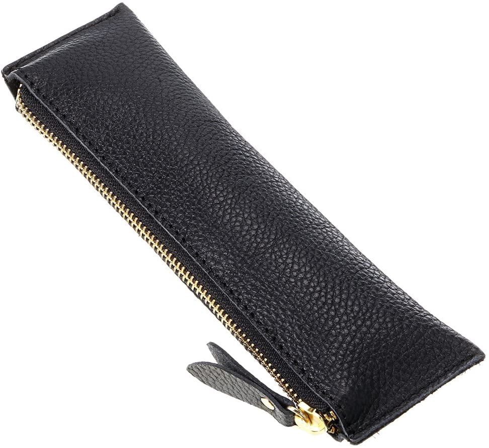 Trousse à Crayons En Cuir Synthétique – Grande Capacité, Fermeture éclair – Fournitures Scolaires Ou Rangement Maquillage (Noir)