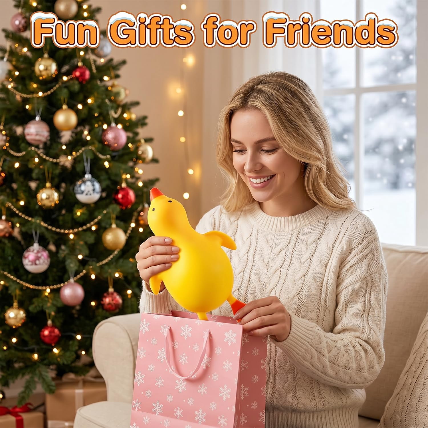 15" Giant Duck Squishy, Jumbo TPR Pinch Toys, Cute Butter Stress Balls, Slow Rebound Ultra-Soft, Oversized Anxiety Relief Fidget Squishy Toys for Adults, Kindergarten Birthday Christmas