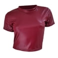 thumbnail image 4 of MEICHEN Tshirts for Women Chic Sexy Leather Crop Top Tee for Women Slim Fit Short Cropped Tee Summer Fall Essentials Fashion Clothes, 4 of 4