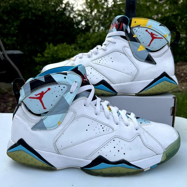Ni - ke Ni - ke Air Jordan 7 Retro N7 White Ice Cube Blue Mens 12 744804-144 Sneakers