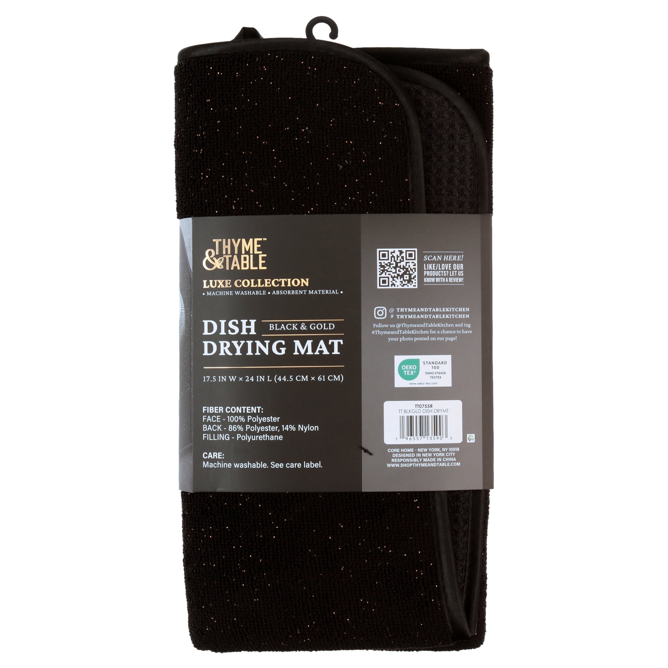 Thyme & Table Black & Gold Absorbent Dish Drying Mat 17.5 x 24 Inches