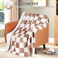 thumbnail image 2 of USB Powered Heated Throw Blanket for Women, 50" X 60" 9V 18W Portable Brown Grid Print Electric Heating Blanket with 3 Heat Setting,8-Zone Graphene Heating Blankets for Couch Car Office, 2 of 8