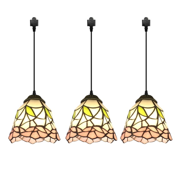 Kiven H-Type Track Lighting Light Fixture, 3-Light Tiffany Style Halo Track Pendant Lighting Fixtures, E26 Socket