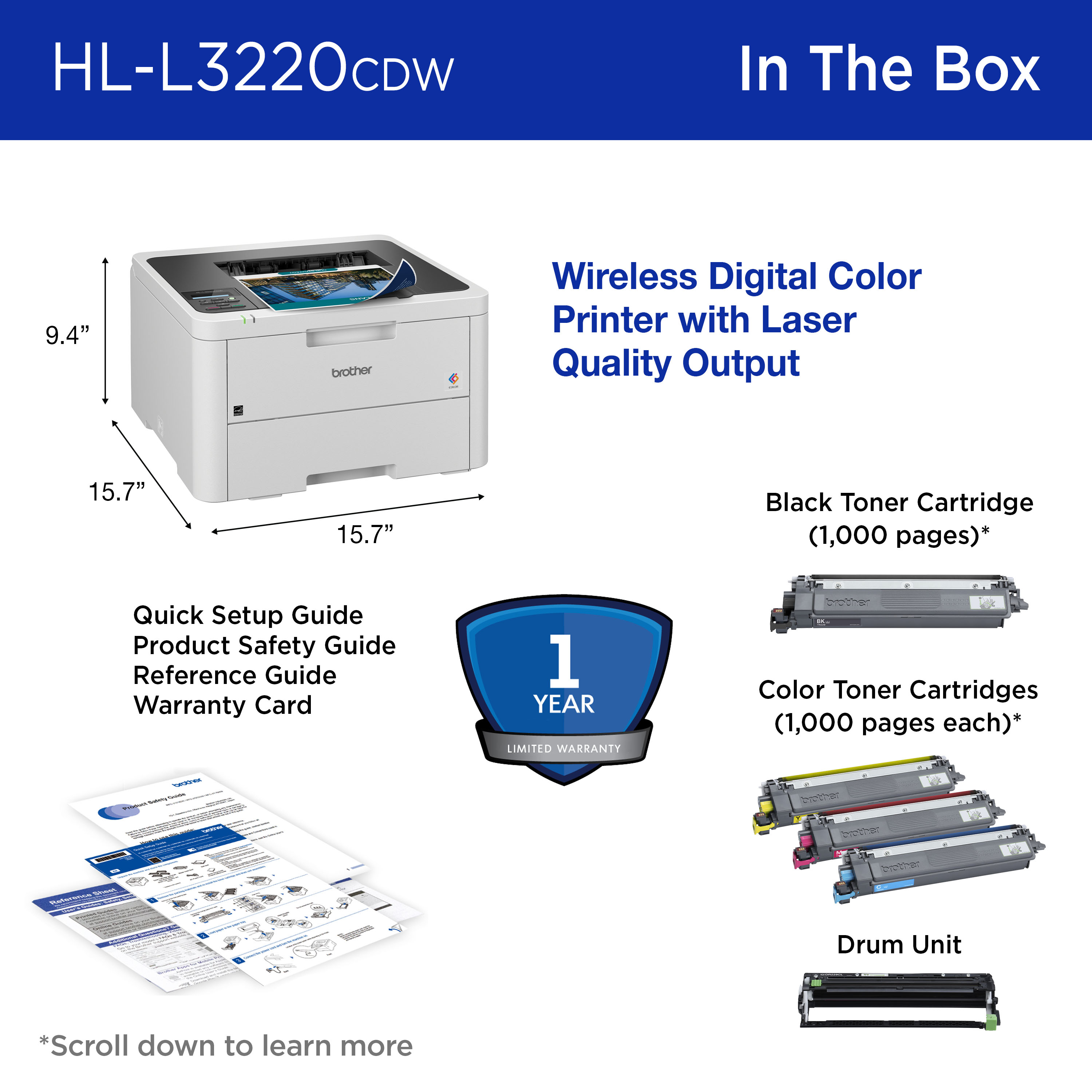 Brother HL-L3220CDW Wireless Compact Color Laser Printer photo 7