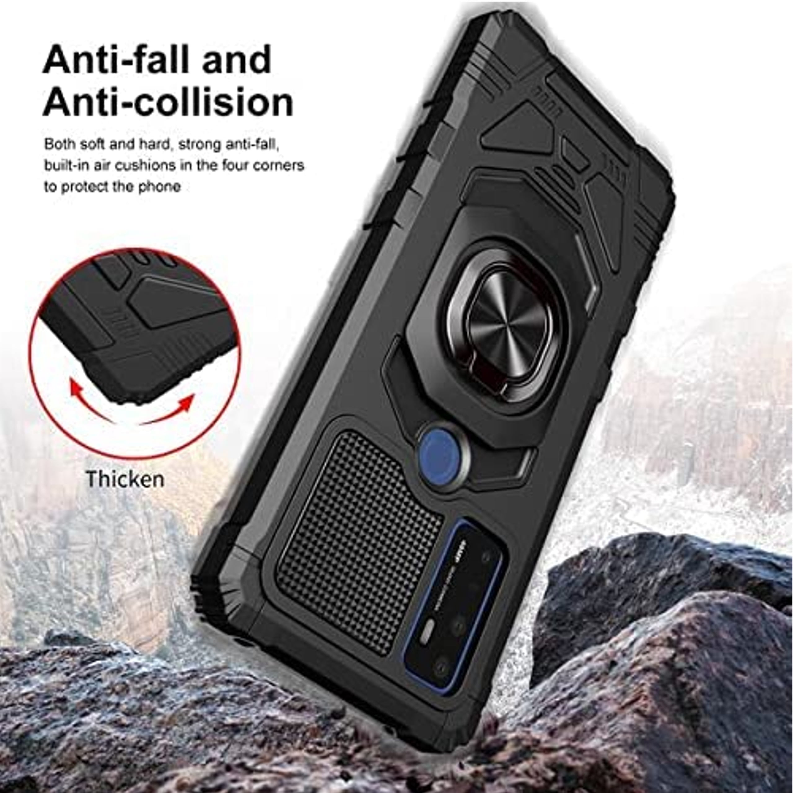 For BLU View 5 2024 Case Hybrid Magnetic Car Mount Ring Kickstand Stand Holder Full-Body Armor Hard Protective [Military Grade] Phone Cover - Black