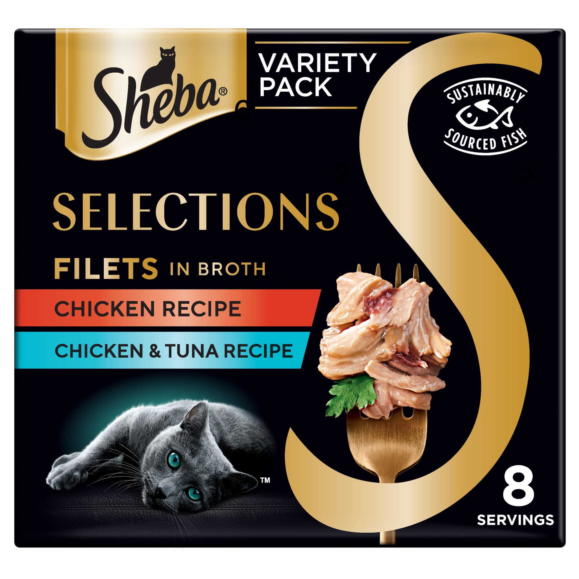Sheba Selections Filets in Broth Variety Pack Recipe Wet Cat Food Meal Complement, 1.3 oz Cup (8 Pack)
