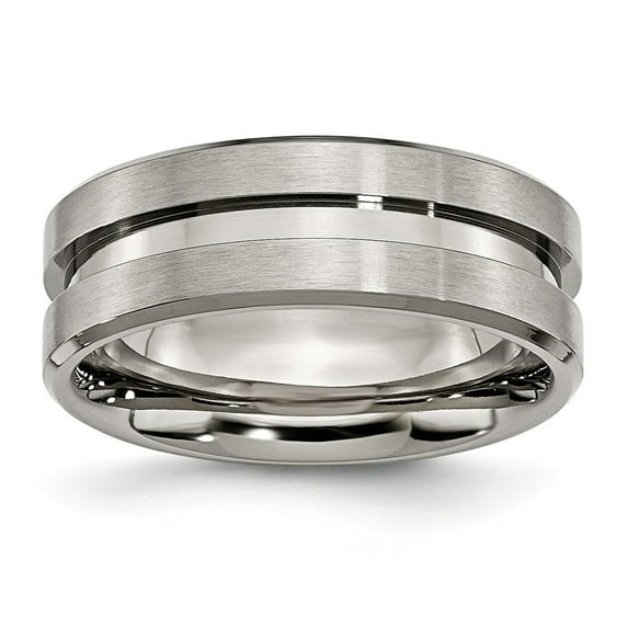Titanium Grooved 8mm Brushed and Polished Wedding Band - Size 11