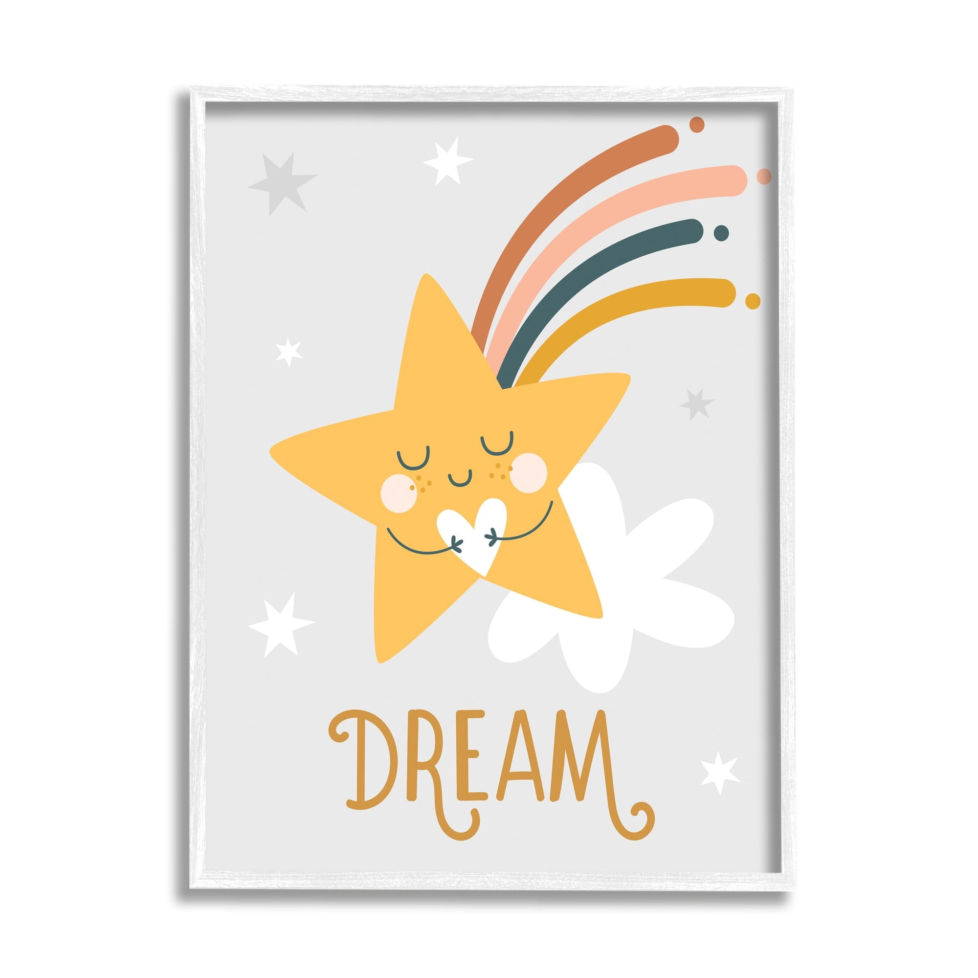 Stupell Industries Shooting Star Smile Casual Dream Calligraphy Pattern Graphic Art White Framed Art Print Wall Art, Design by Ilis Aviles