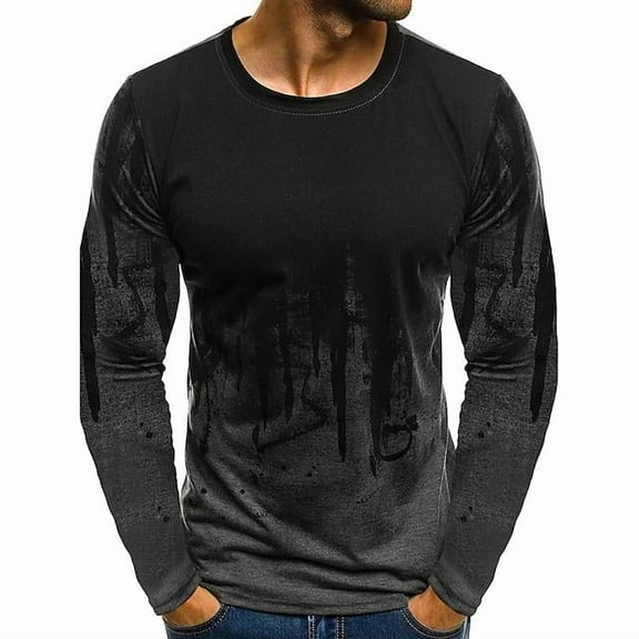 Men’s Tie Dye T Shirt Casual Hip Hop Long Sleeve Gym Athletic Tee Top Hipster Night Club Shirt Fall Clothes Black L