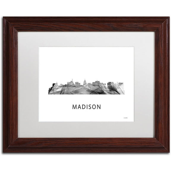 Trademark Fine Art 'Madison Wisconsin Skyline WB-BW' Canvas Art by Marlene Watson, White Matte, Wood Frame