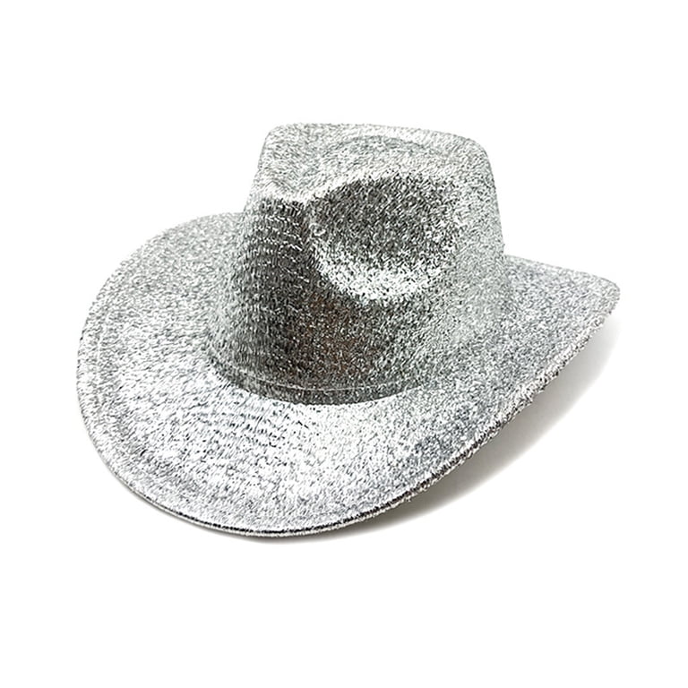 Glitter Cowboy Hat with Wide Brim Roll-Up Brim Fedora Hat for Costume Parties CaySep Women-Western-Glitter-Cowboy Hat - Sparkle-Cowgirl  main image 3